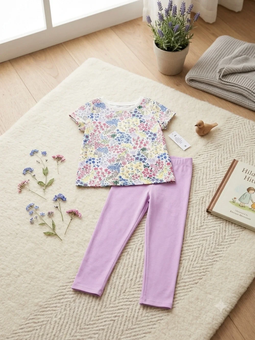 Self-Brand Floral Tee & Lilac Leggings Kids Matching Set